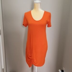 T-shirt Knot Hem Dress With Pockets Orange Sz XS